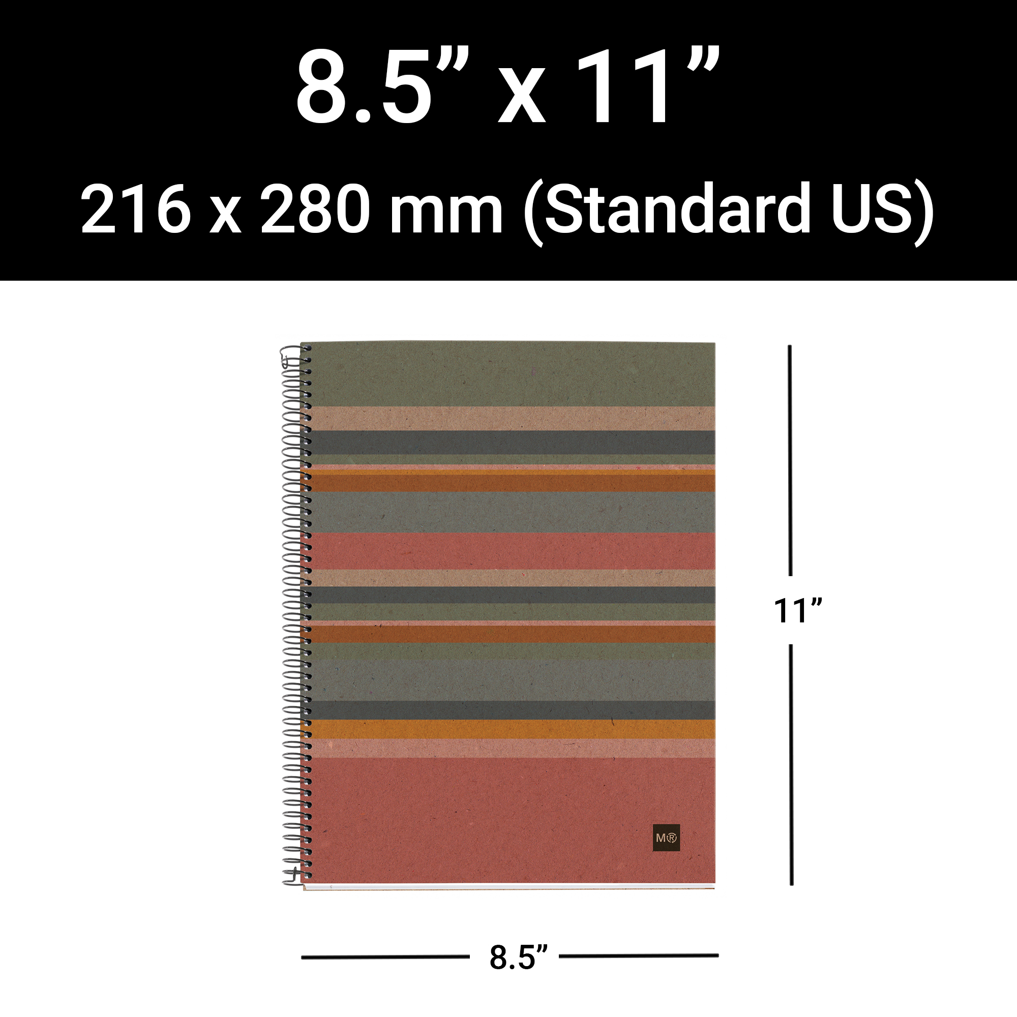 M® MiquelRius Recycled Collection, Lined 4 Subject Notebook, 11" x 8.5", Cardboard Cover - Eco Stripes