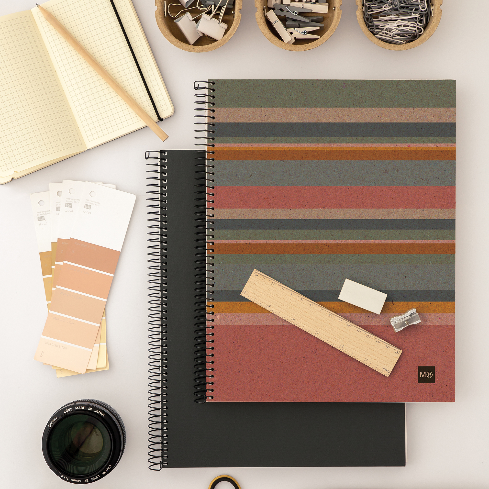 M® MiquelRius Recycled Collection, Lined 4 Subject Notebook, 11" x 8.5", Cardboard Cover - Eco Stripes