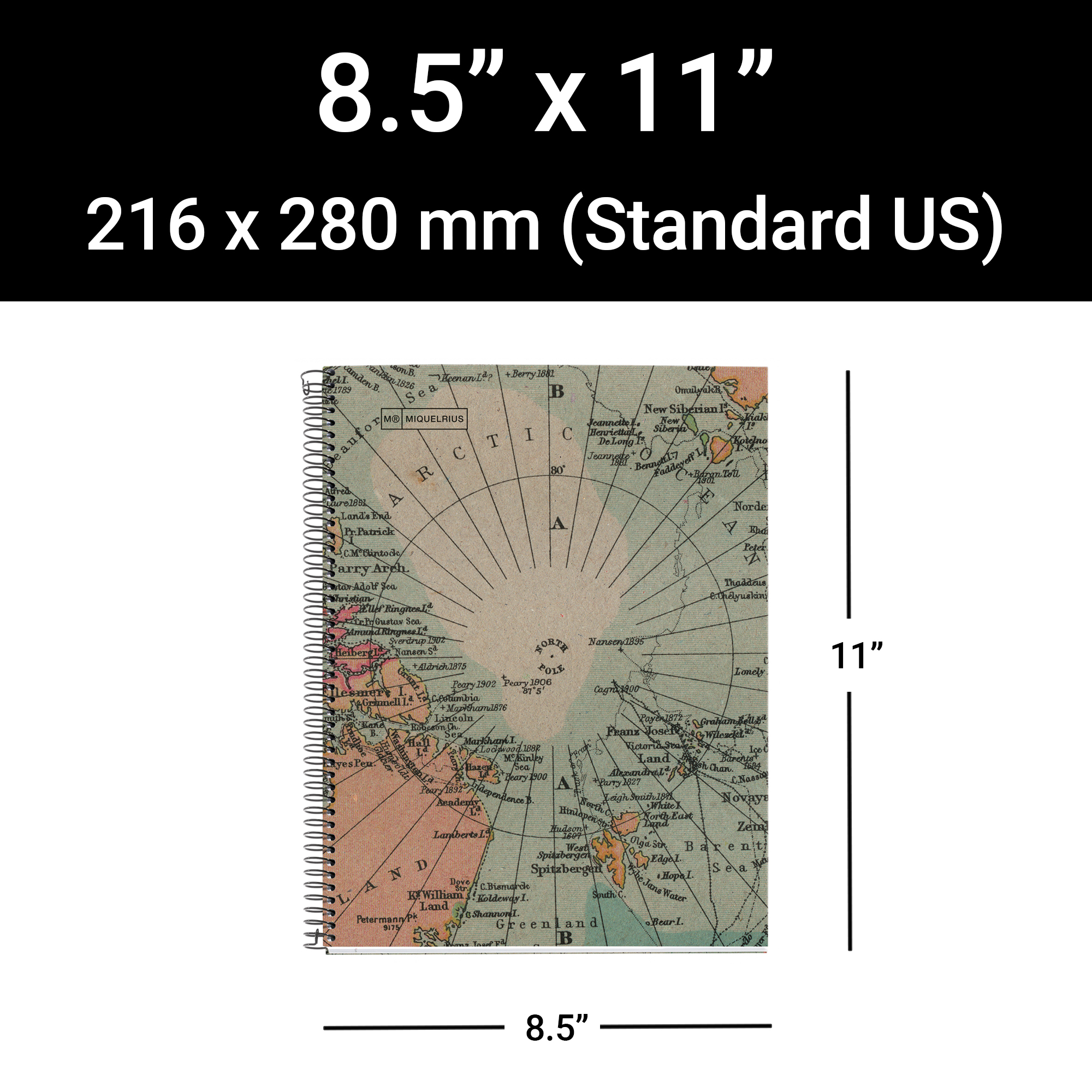 M® MiquelRius Recycled Collection, Lined 4 Subject Notebook, 11" x 8.5", Cardboard Cover - Eco Map