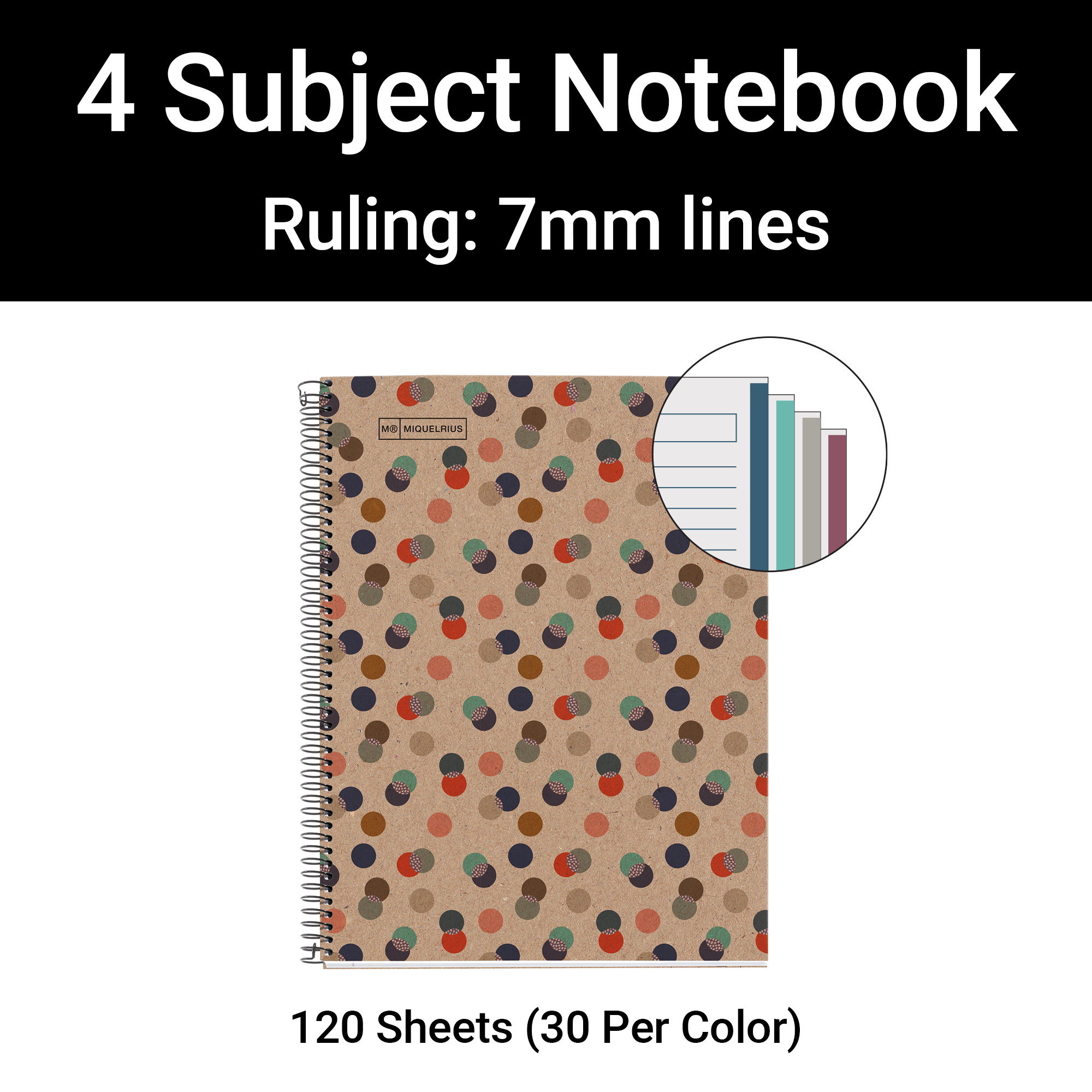 M® MiquelRius Recycled Collection, Lined 4 Subject Notebook, 11" x 8.5", Cardboard Cover - Eco Confetti