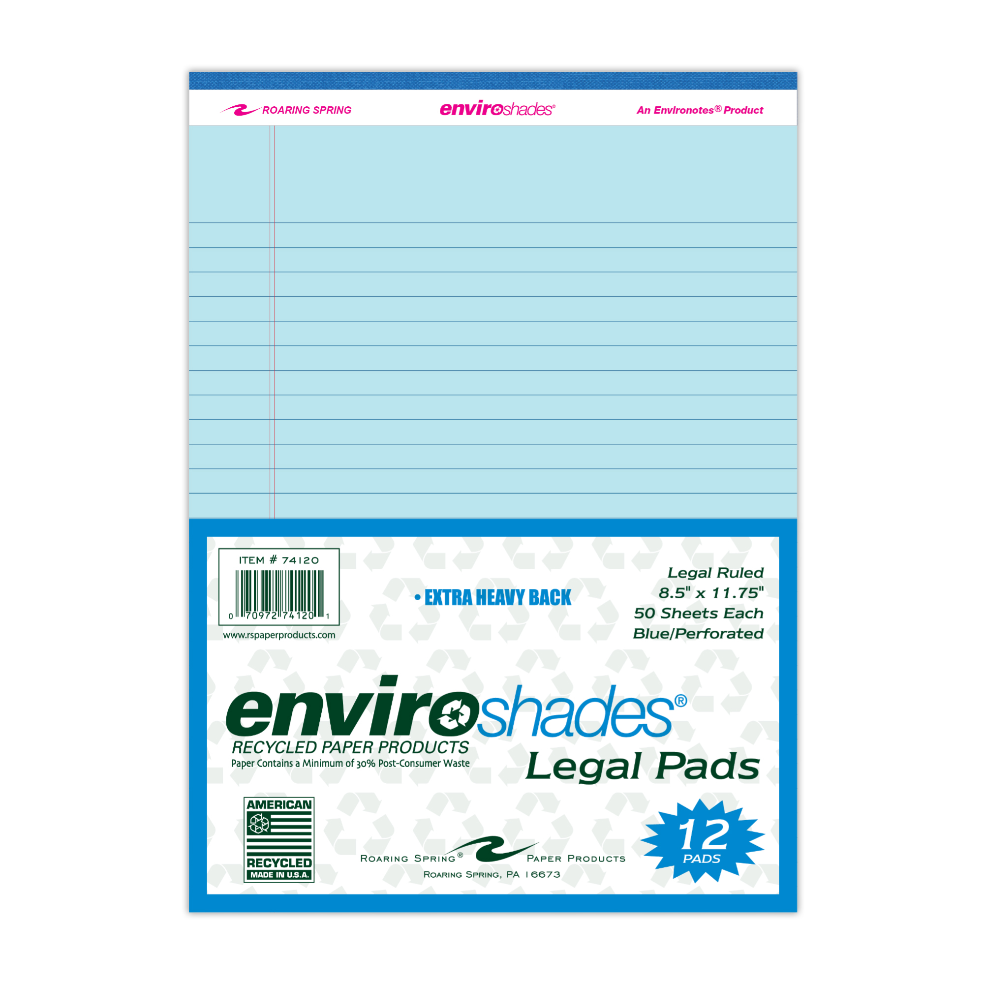 Enviroshades® Recycled Legal Pads, Legal Ruled, Blue, Pack of 12