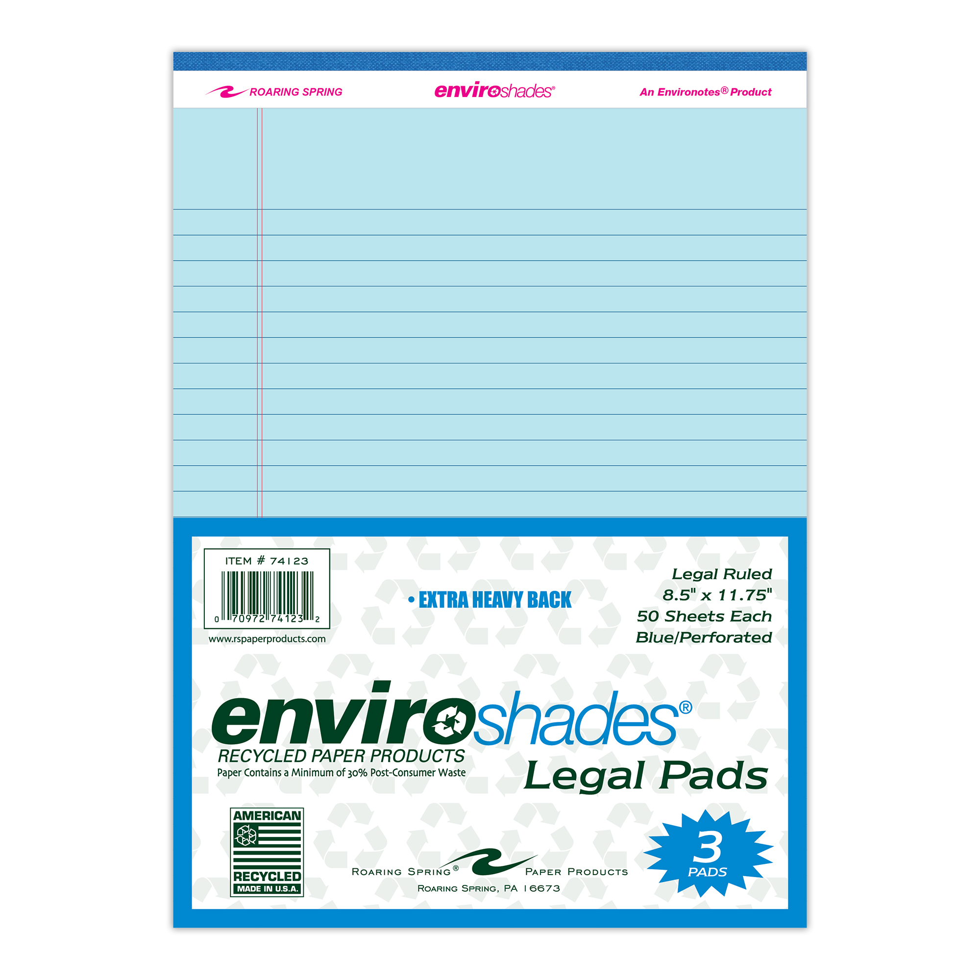 Enviroshades® Recycled Legal Pads, Legal Ruled, Blue, Pack of 3