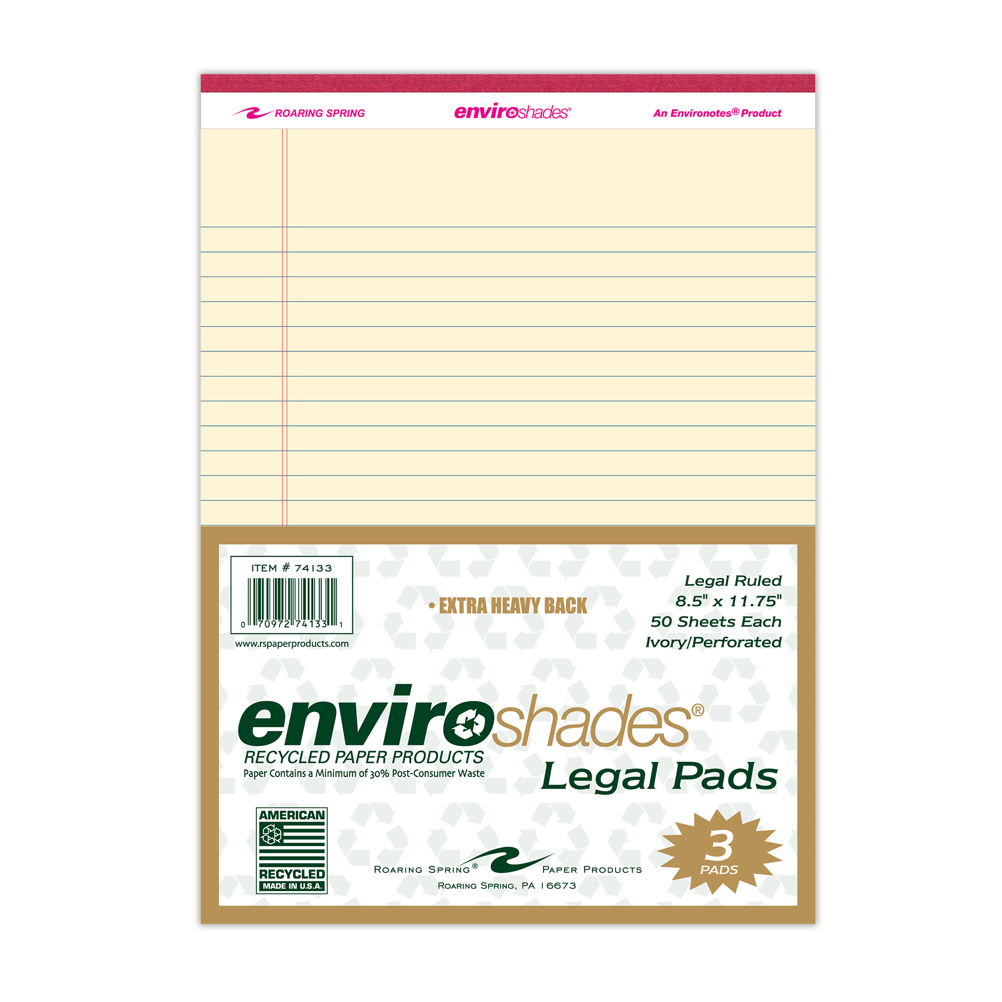 Enviroshades® Recycled Legal Pads, Legal Ruled, Ivory, Pack of 3