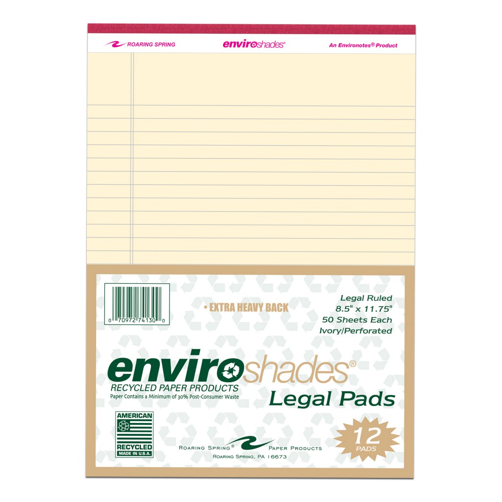 Enviroshades® Recycled Legal Pads, Legal Ruled, Ivory, Pack of 12