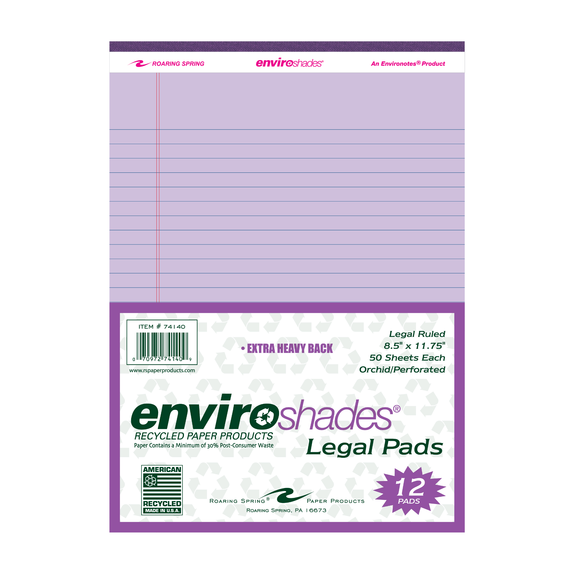 Enviroshades® Recycled Legal Pads, Legal Ruled, Orchid, Pack of 12