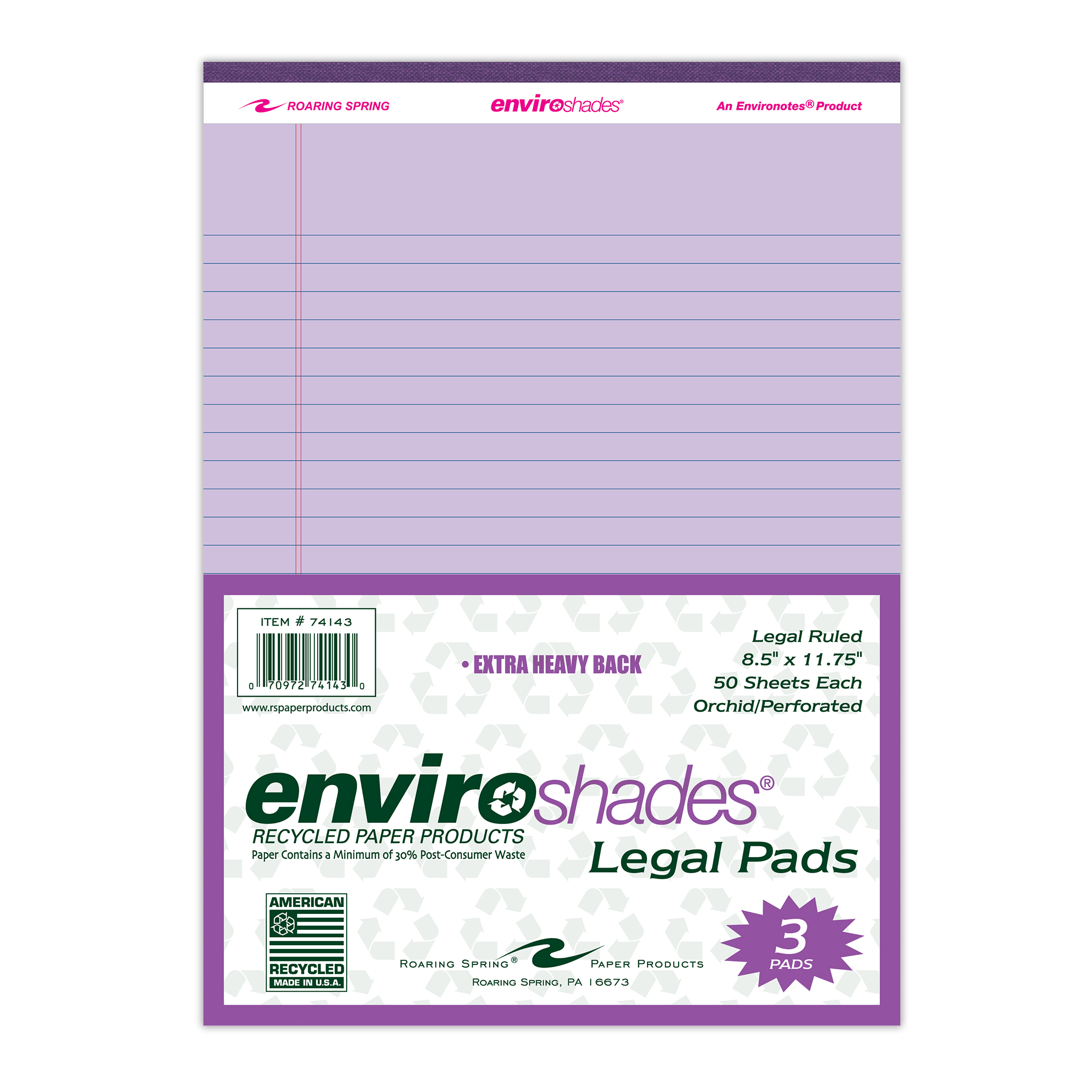 Enviroshades® Recycled Legal Pads, Legal Ruled, Orchid, Pack of 3