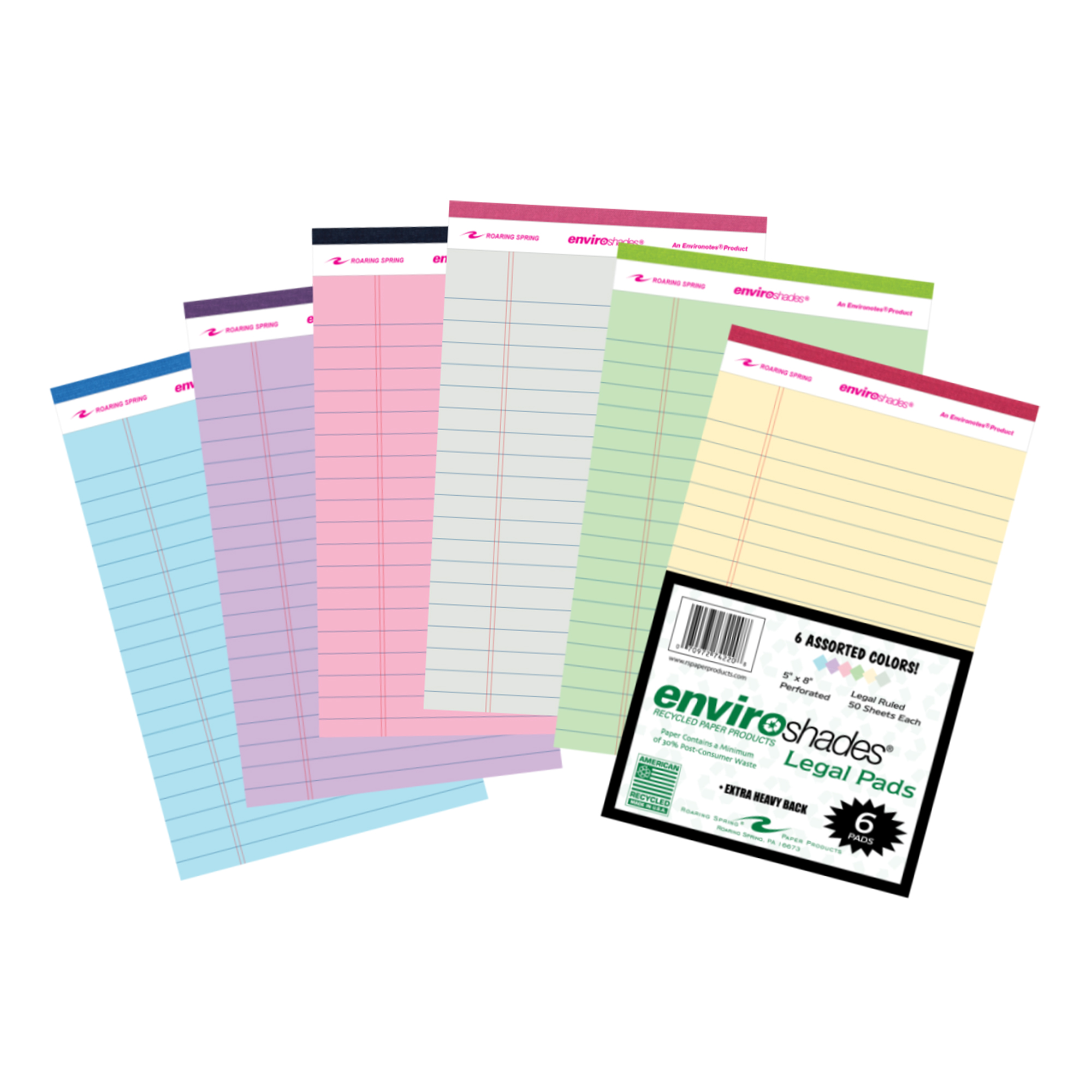Enviroshades® Recycled Mini Legal Pads, Legal Ruled, Assorted Colors, Pack of 6