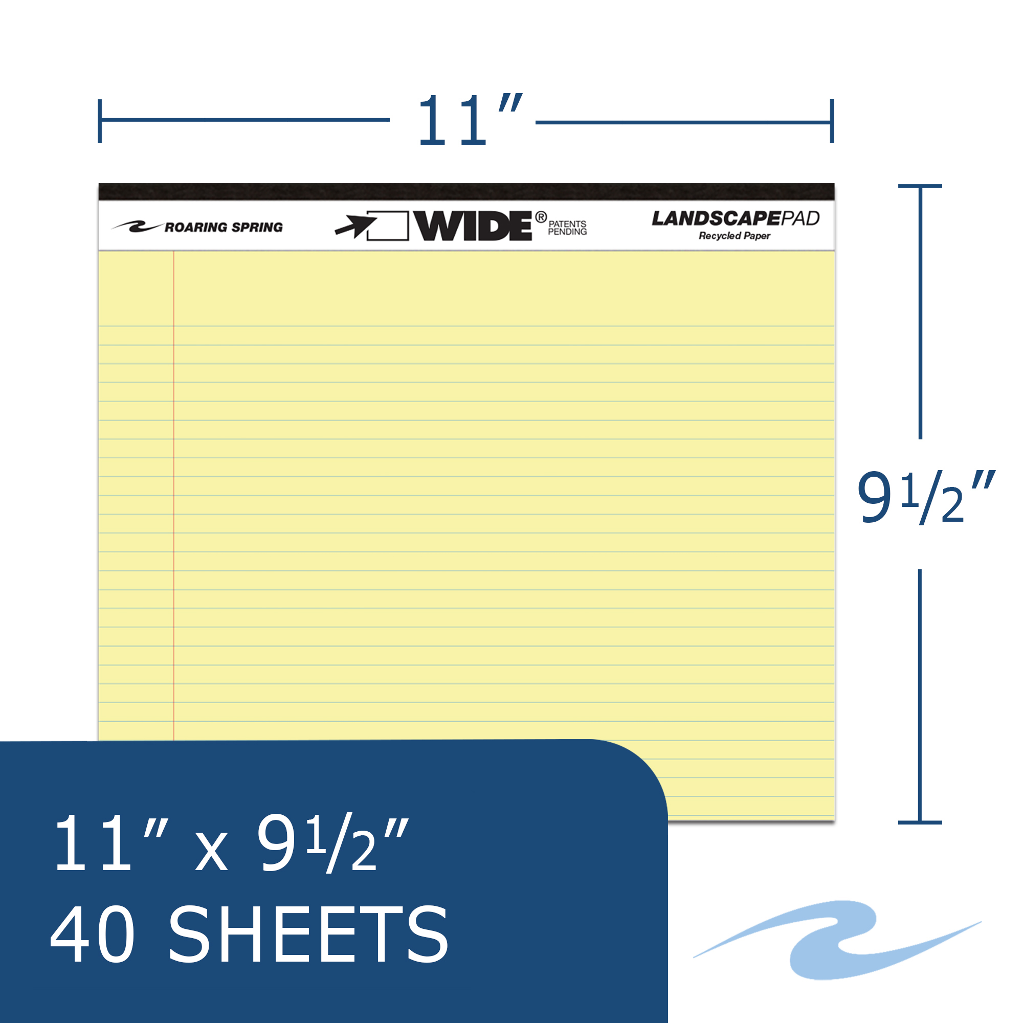 Wide® Recycled Landscape Legal Pads, College Ruled with Margin, Canary