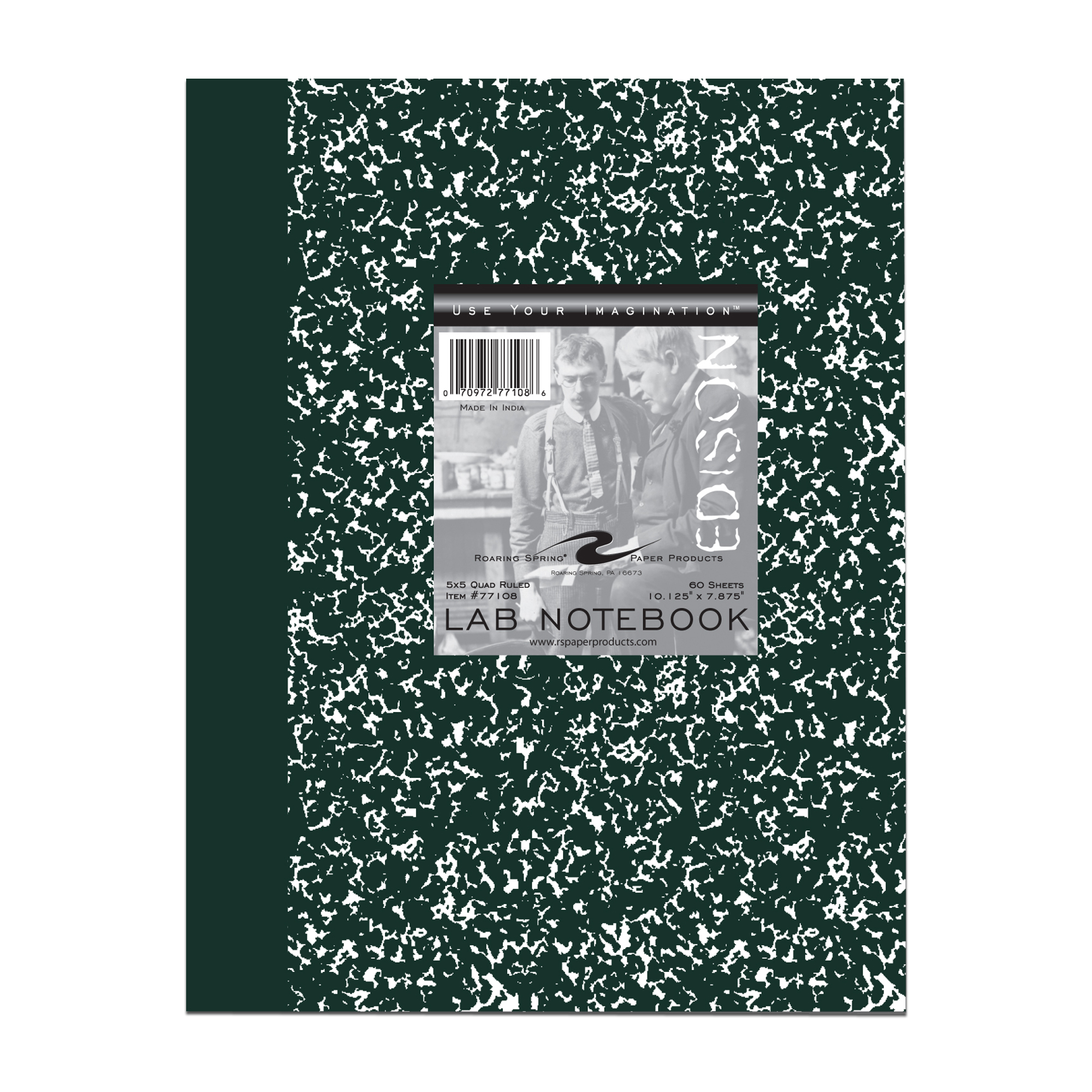 Lab Book with Single Copy Numbered Pages, 5x5 Grid Ruled, Center Sewn Case Binding, Laminated Marble Cover, White paper