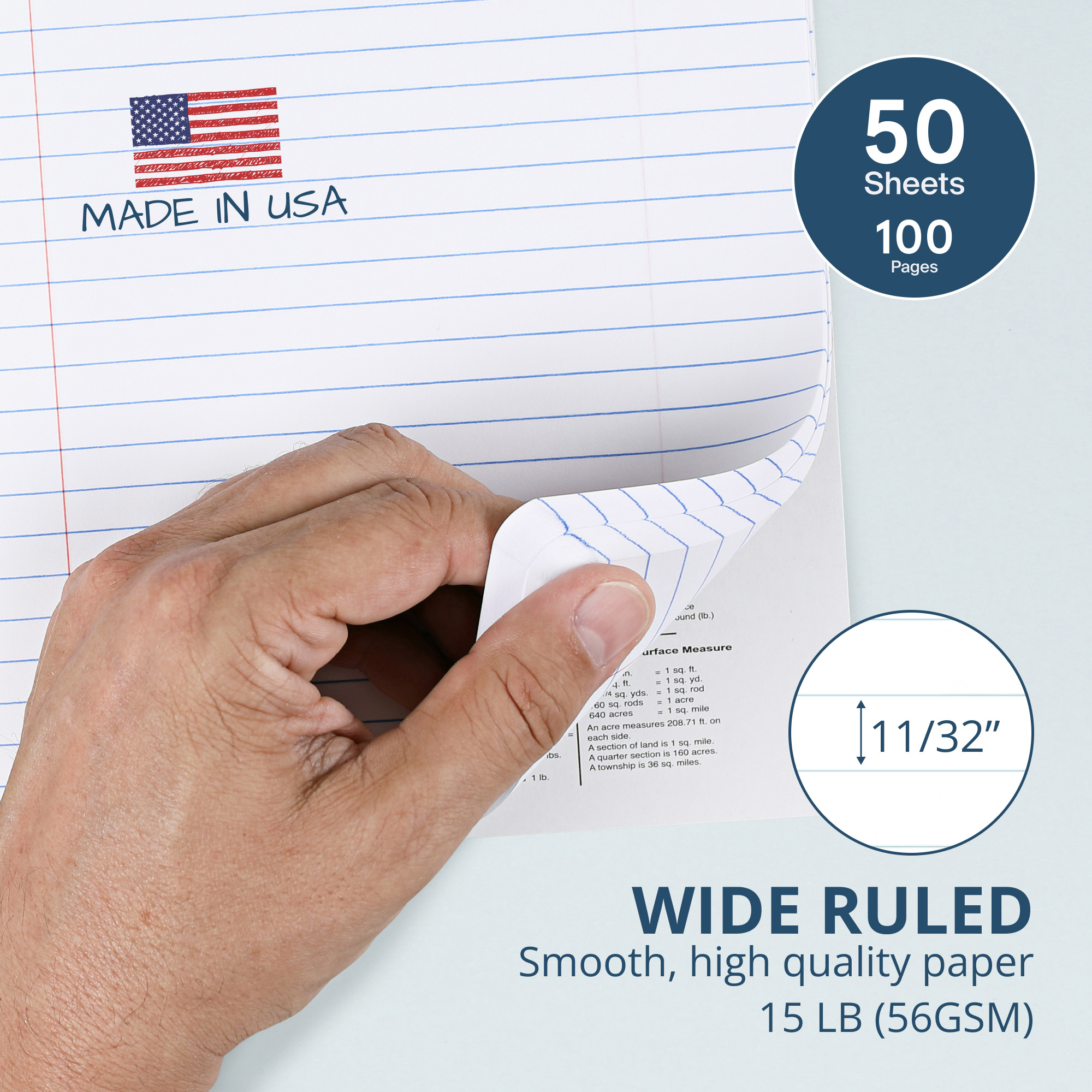 Hard Cover Composition Book, Wide Ruled,  50 Sheets/100 Pages, Black Marble Cover