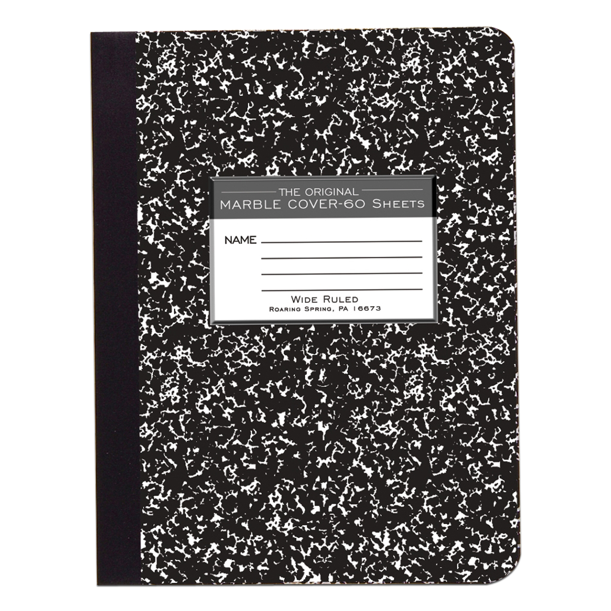 Hard Cover Composition Book, Wide Ruled,  60 Sheets/120 Pages, Black Marble Cover