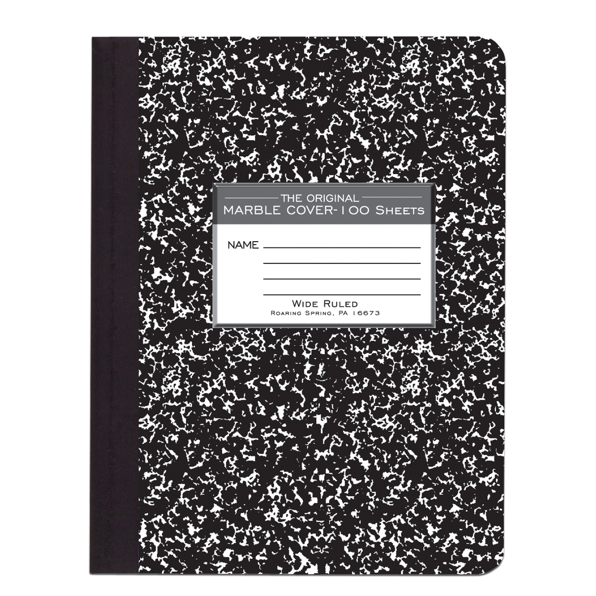 Hard Cover Composition Book. Wide Ruled, 100 Sheets/200 Pages, Black Marble Cover, 24 Per Case