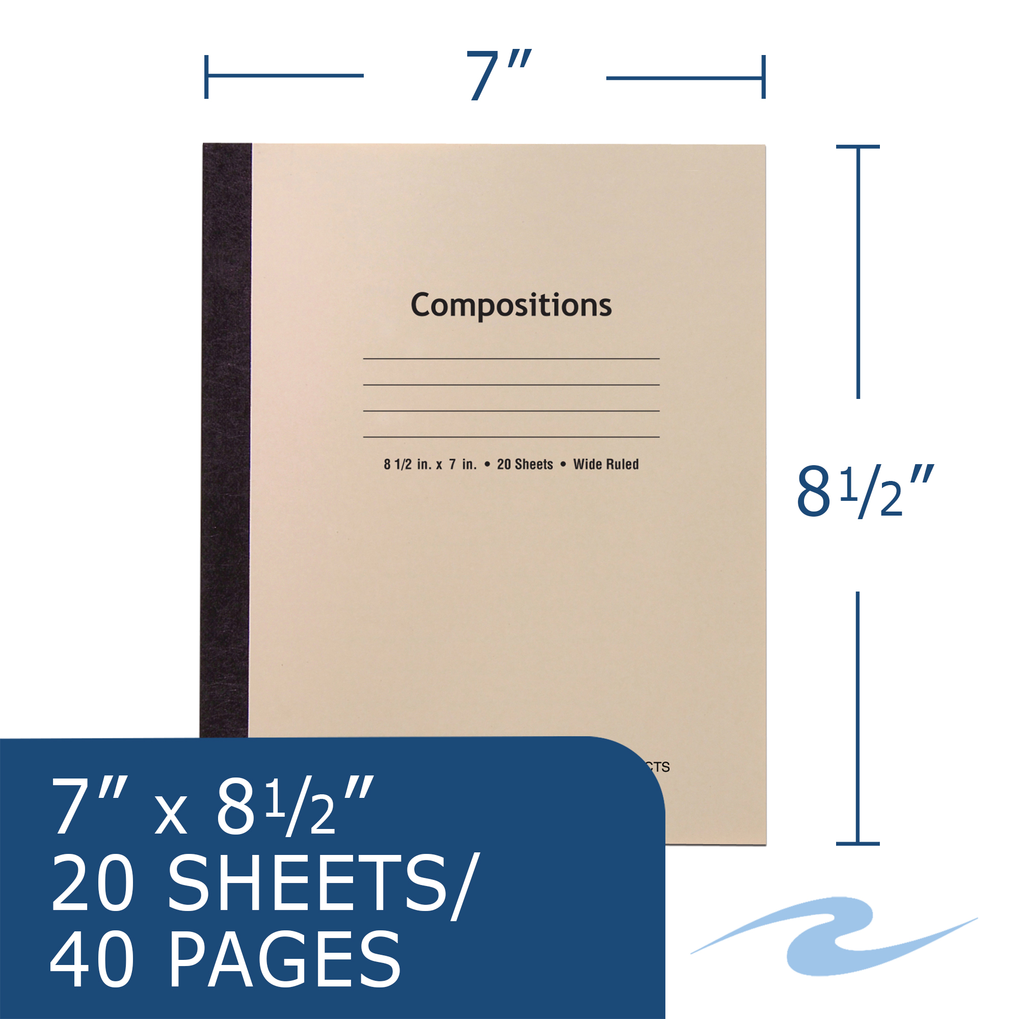 Flexible Cover Composition Book, Wide Ruled, 20 Sheets/40 Pages, Manila Tag Cover