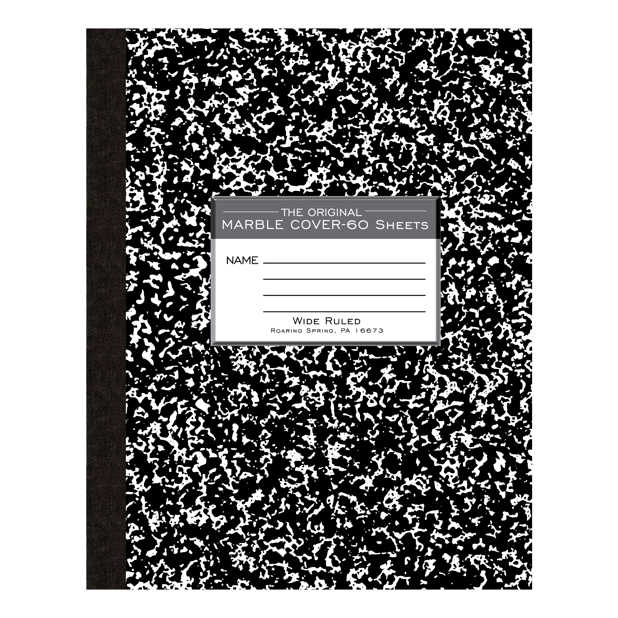 Flexible Cover Composition Book, Wide Ruled, 60 Sheets/120 Pages, Black Marble Cover
