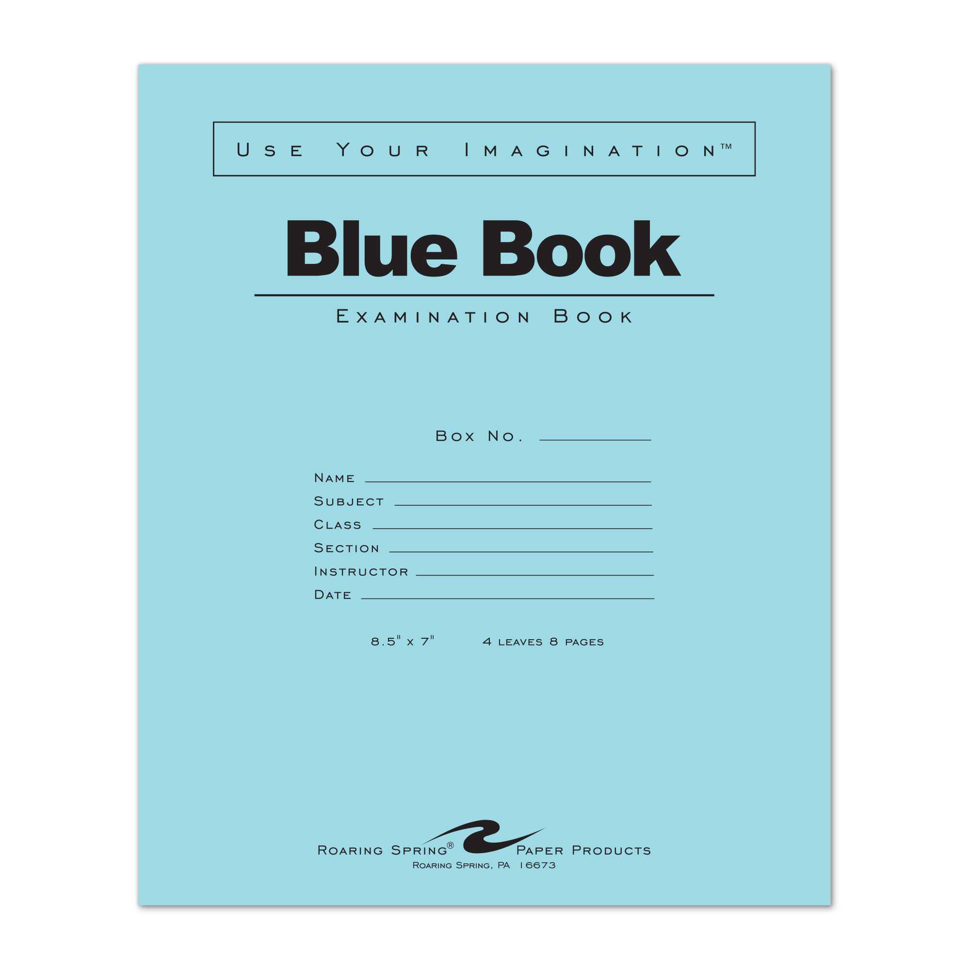 Blue Exam Book, Wide Ruled with Margin, 8.5" x 7", 4 Sheets/8 Pages