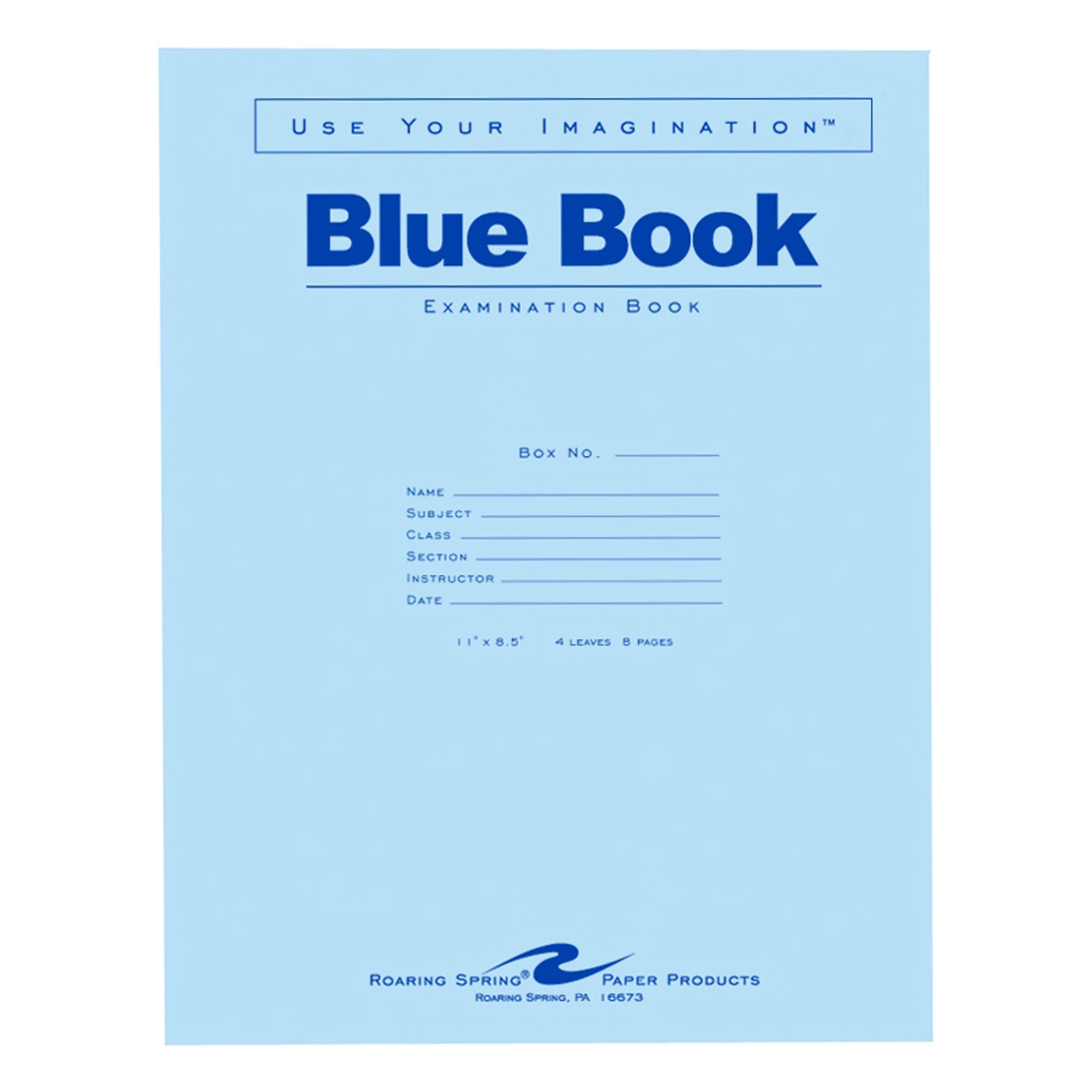 Blue Exam Book, Wide Ruled with Margin, 11" x 8.5", 4 Sheets/8 Pages