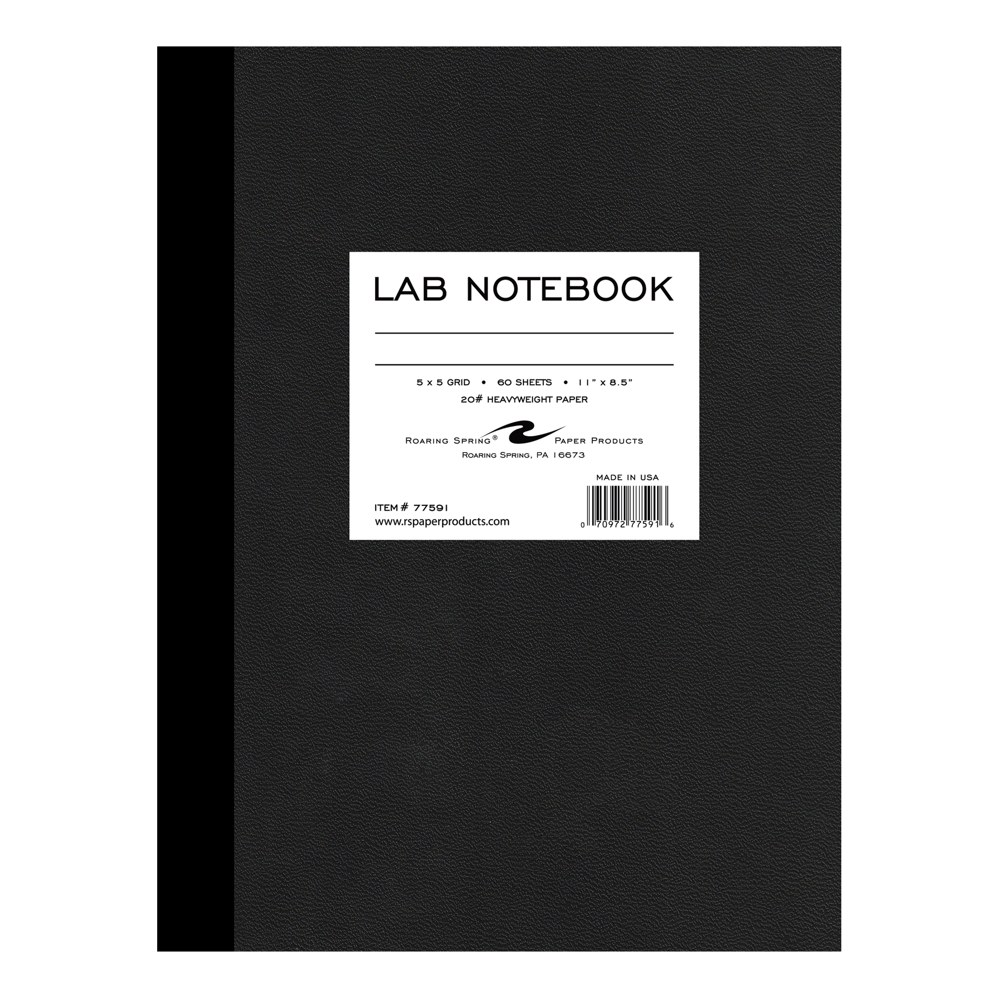 Lab Notebook, 5x5 Grid Ruled, 20 lb. paper,Black Laminate Cover