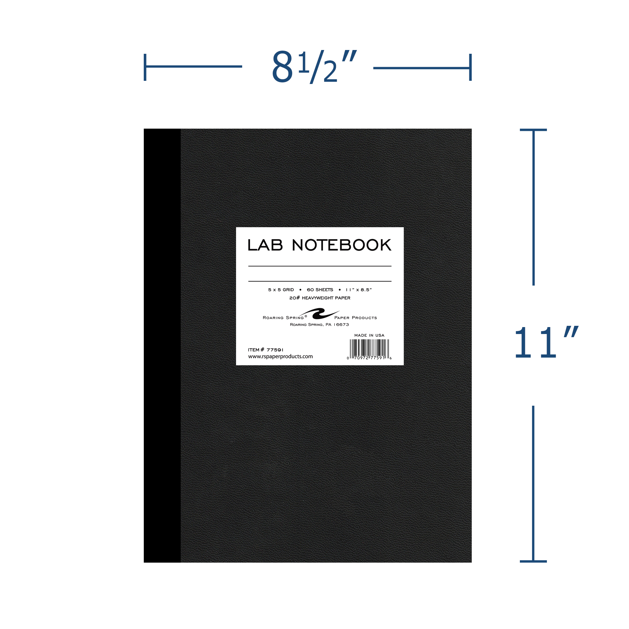 Lab Notebook, 5x5 Grid Ruled, 20 lb. paper,Black Laminate Cover