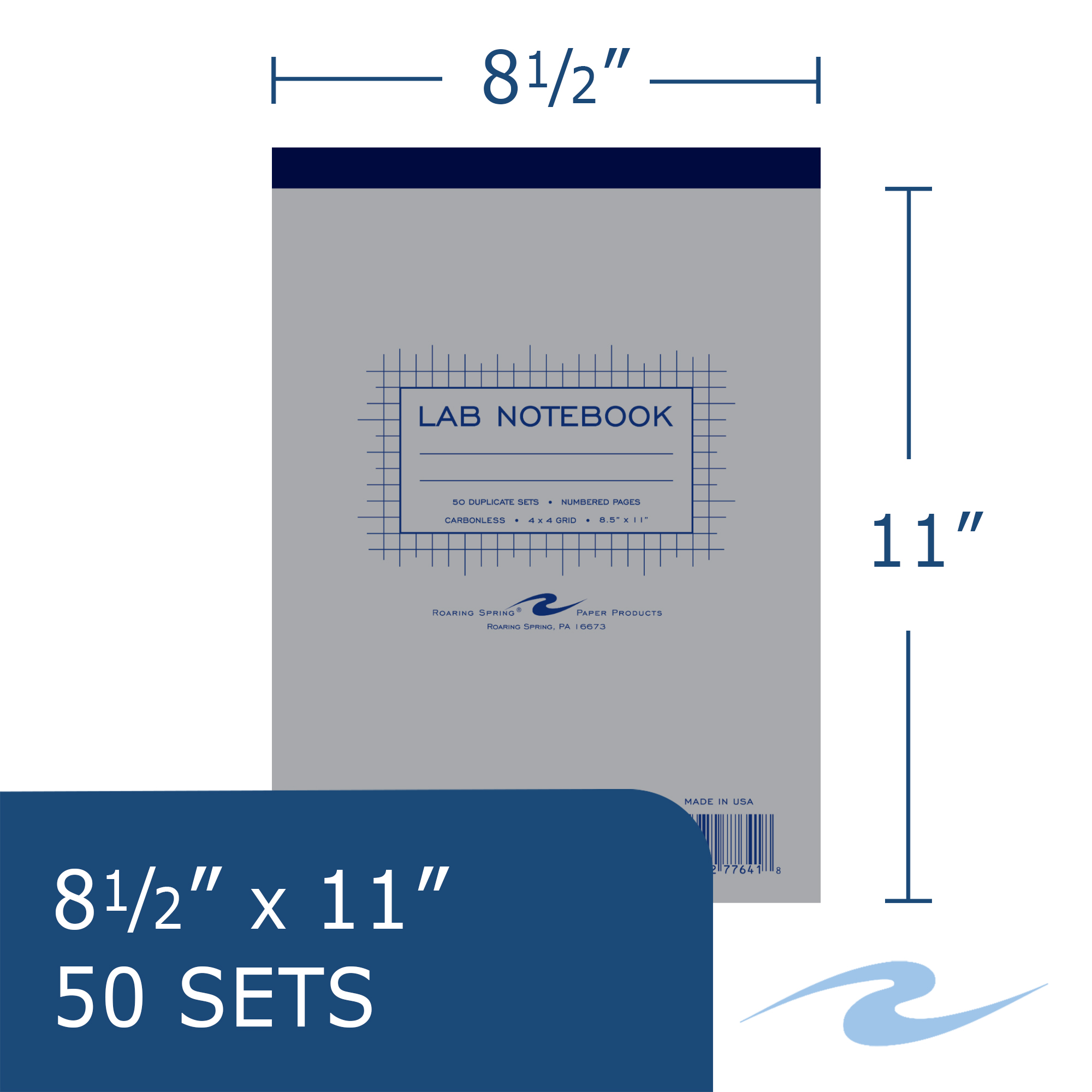 Top Bound Carbonless Lab Book with Numbered Sets, 4x4 Grid Ruled, Gray Cover, White/Blue Pages