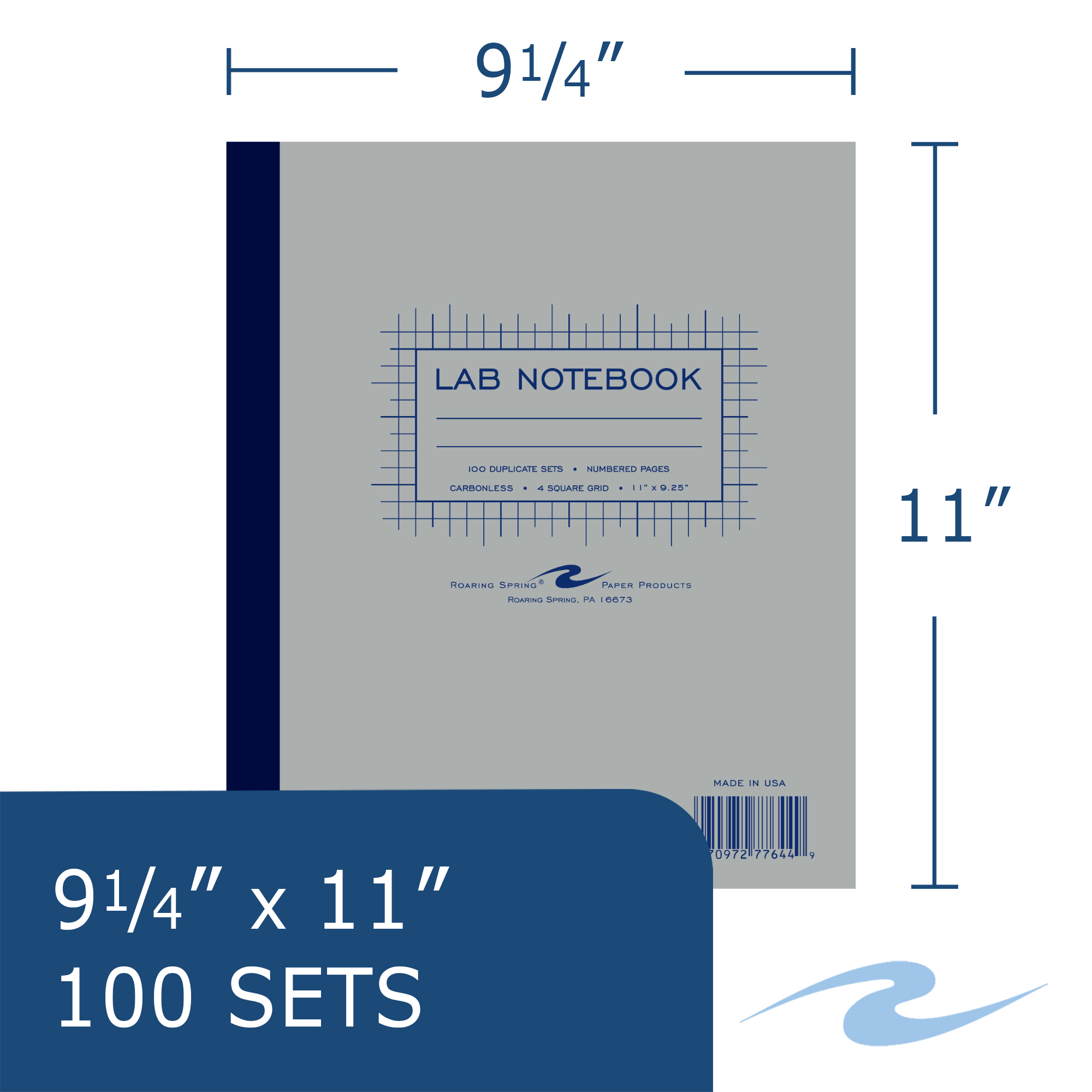 Carbonless Lab Book with Numbered Sets (1-100), 4x4 Grid Ruled, Gray Cover, White/Blue Pages