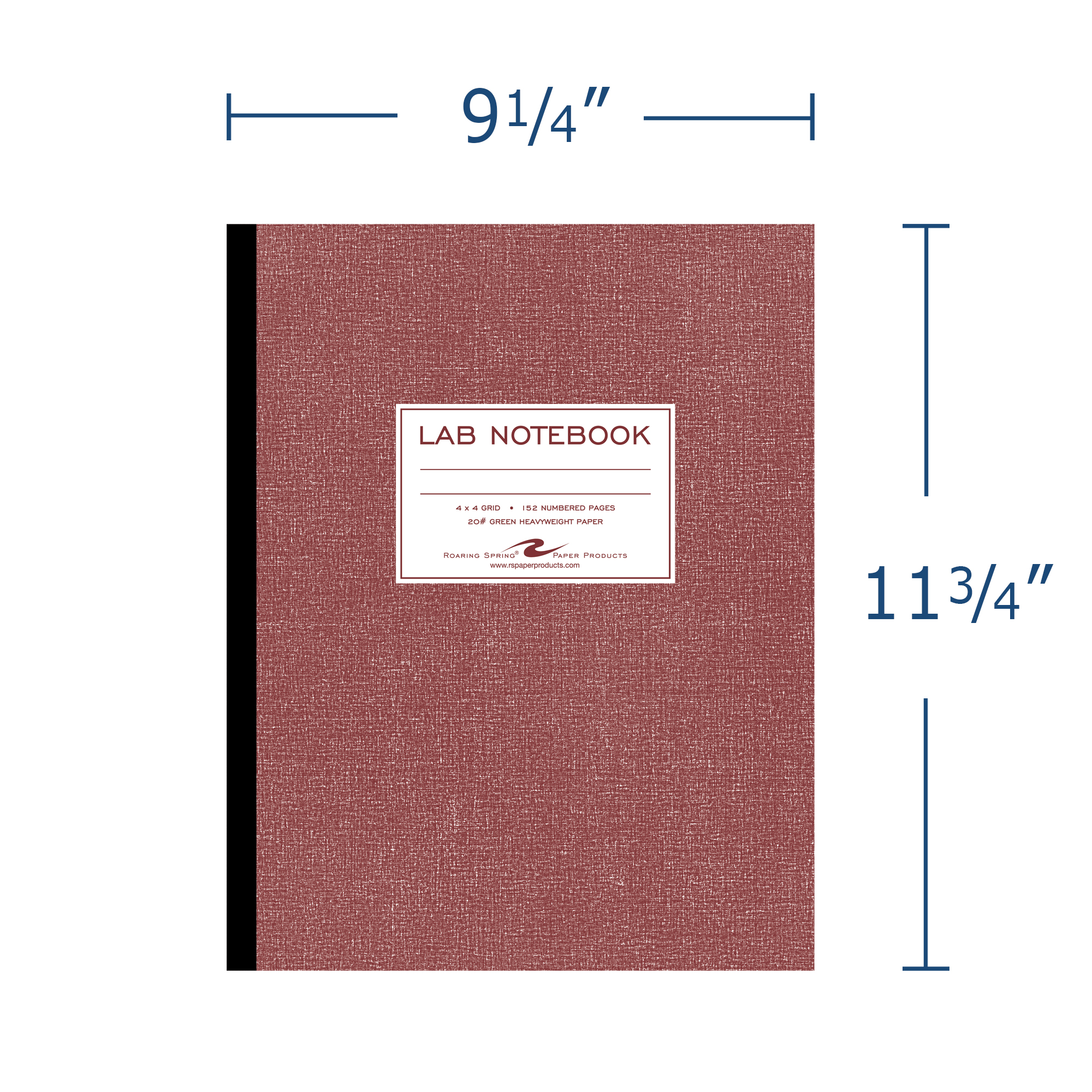 Oversize Lab Book with Numbered Pages, 4x4 Grid Ruled, 76 Sheets/152 Numbered Pages, 20 lb. Green Paper, Red Board Cover
