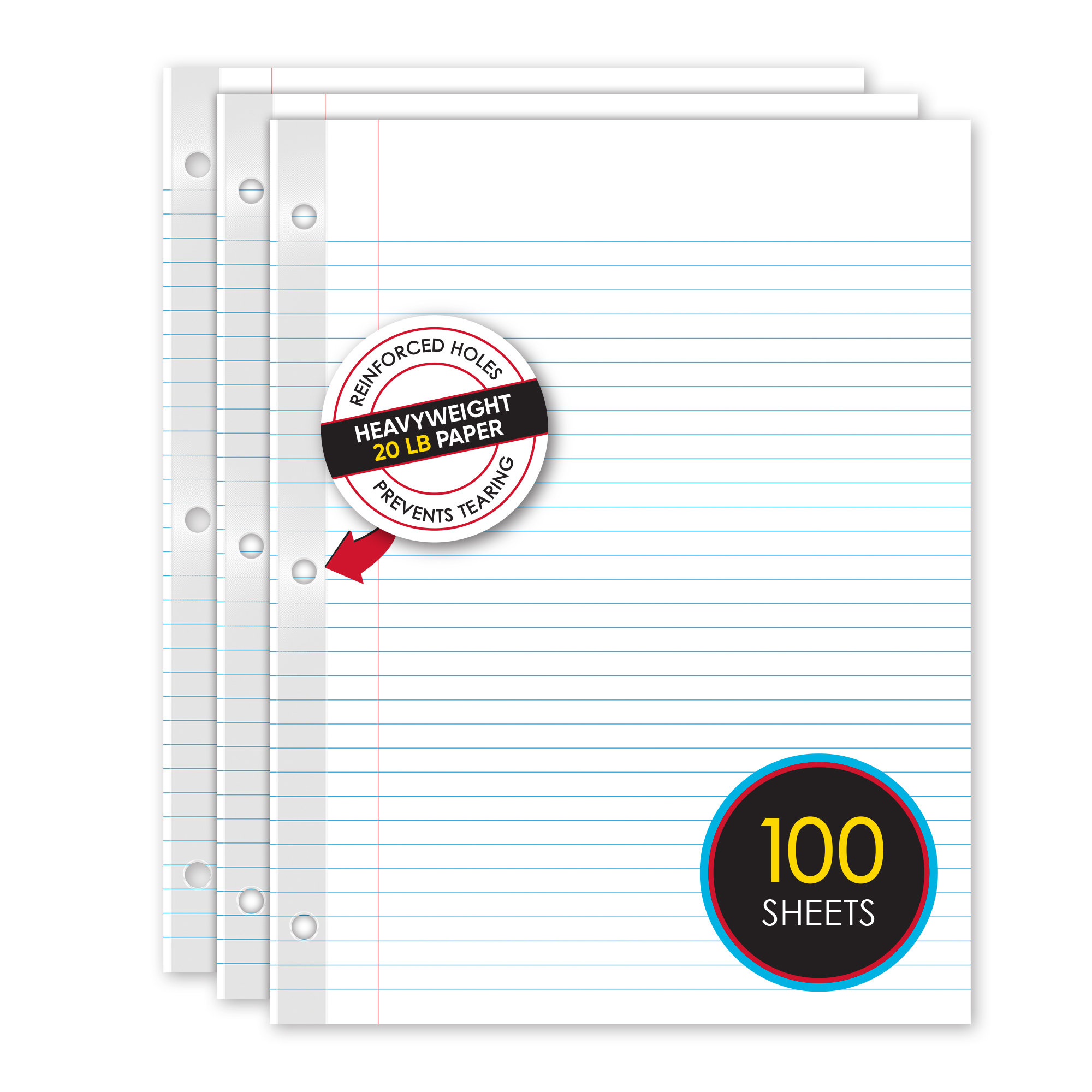 iScholar® iQ Heavyweight Filler Paper, Reinforced, College Ruled, 11" x 8.5", 100 Sheets of 20 lb Paper