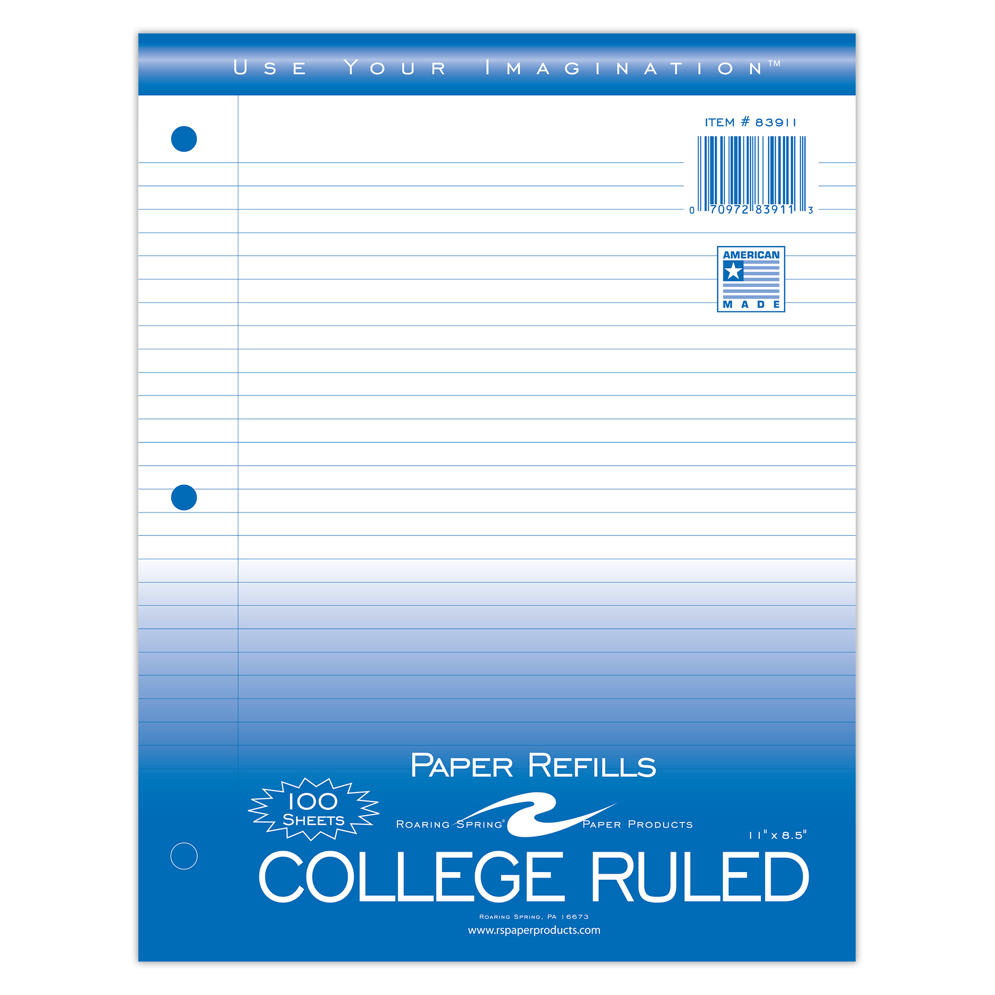 Loose Leaf Filler Paper, College Ruled, 100 Sheets