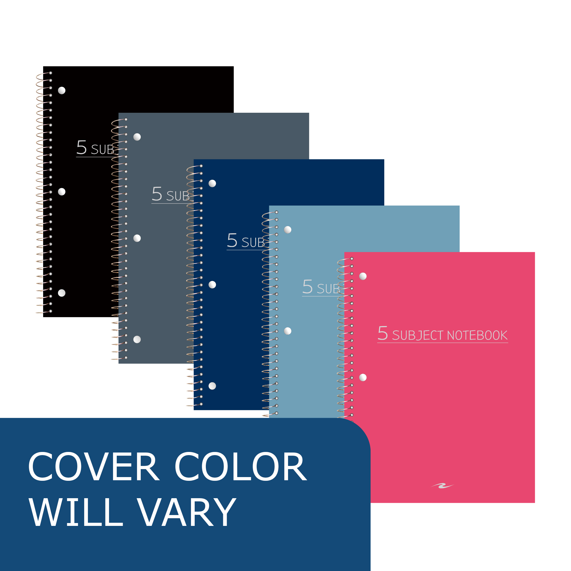 Five Subject Wirebound Notebook, College Ruled, Assorted Poly Covers