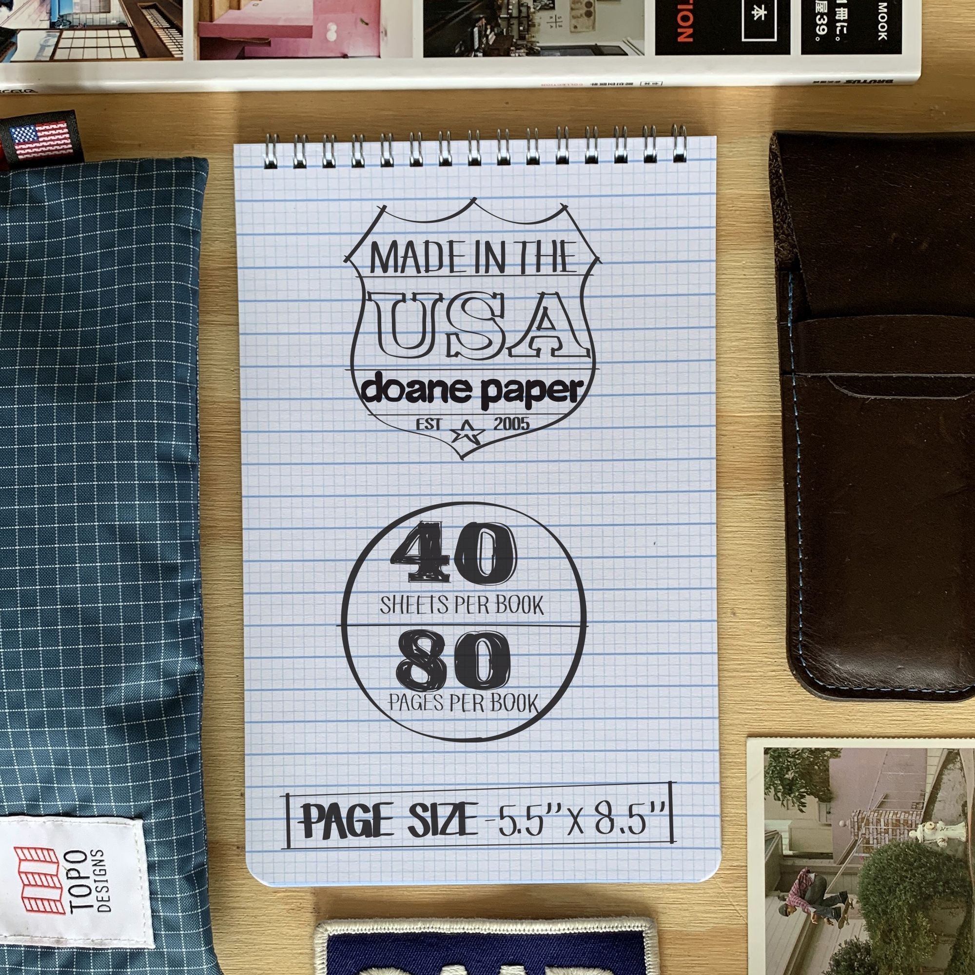 Doane PaperLarge Flap Jotter5.5" x 8.5" 40 SheetsGrid + Lines