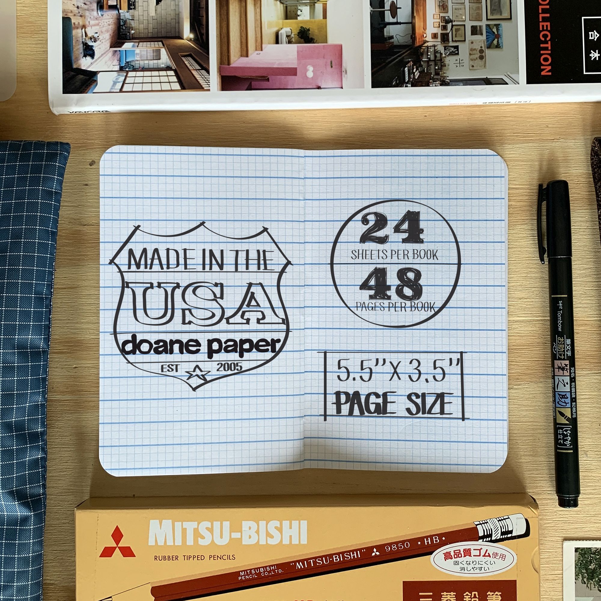 Doane PaperSmall Utility Notebook, Pocket Notebook, Pack of 35.5" x 3.5" 24 Sheets per book3 Pack, Black