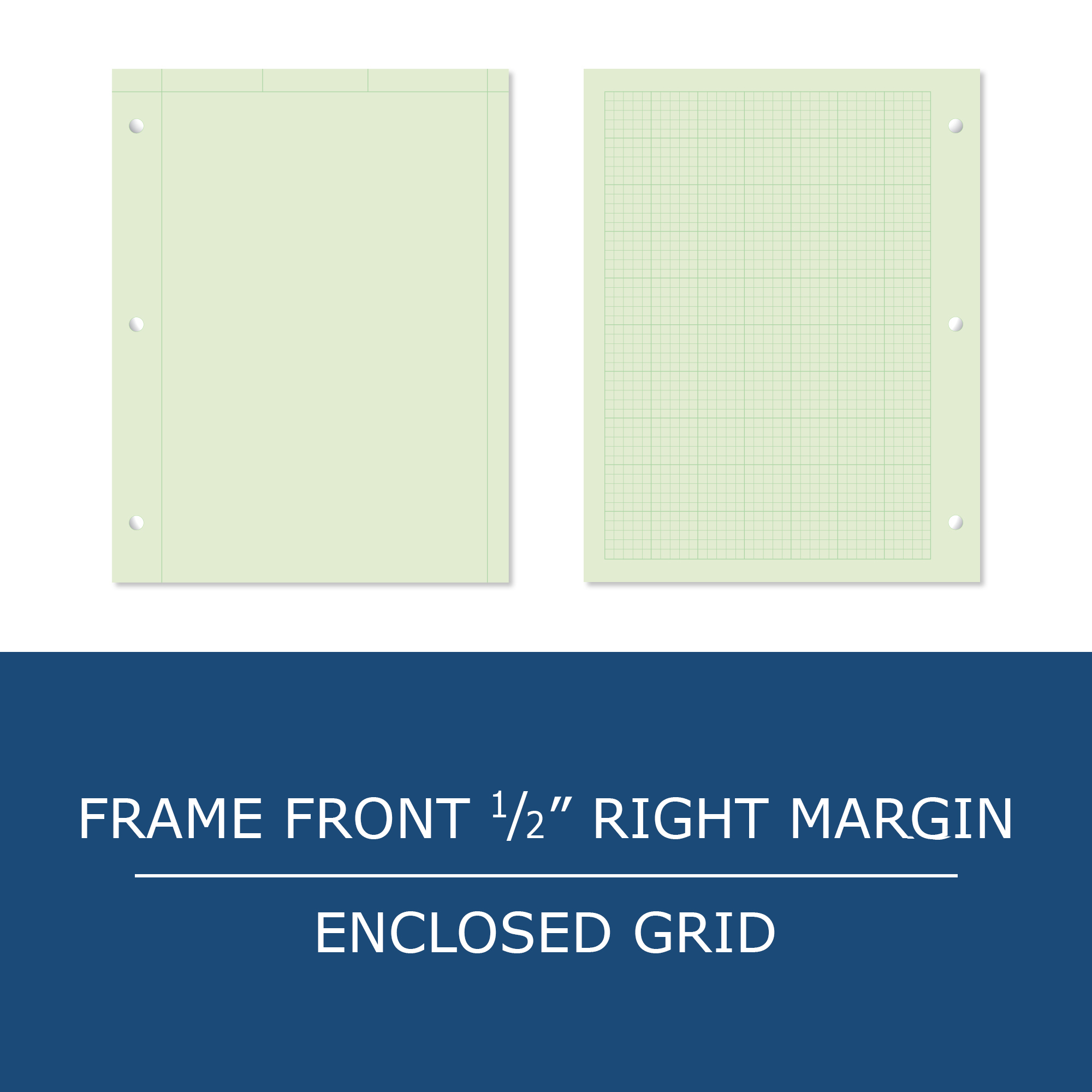 Engineering Pad, Frame Front 1/2" Right Margin, 200 Sheets, Green Tint Paper