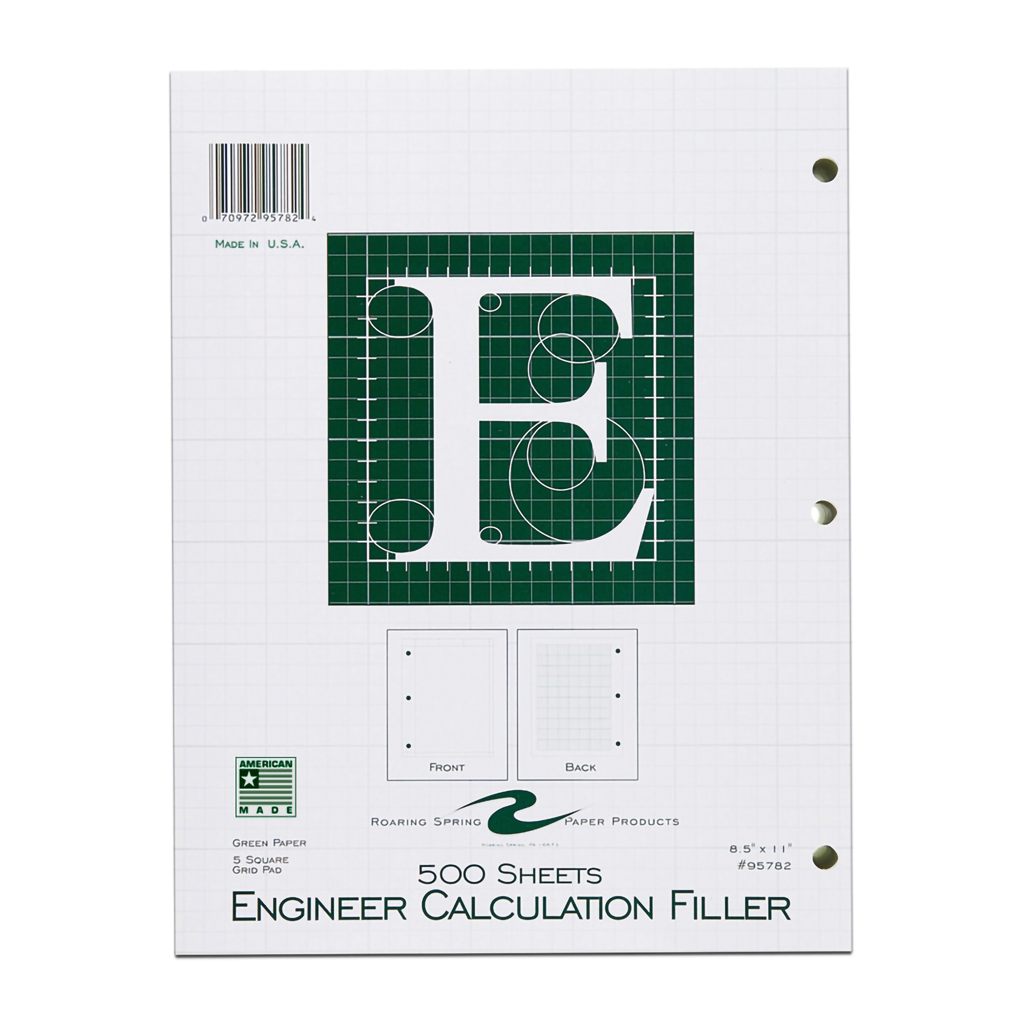 Engineering Filler Paper, Frame Front 1/2" Right Margin, 500 Sheets, Green Tint Paper