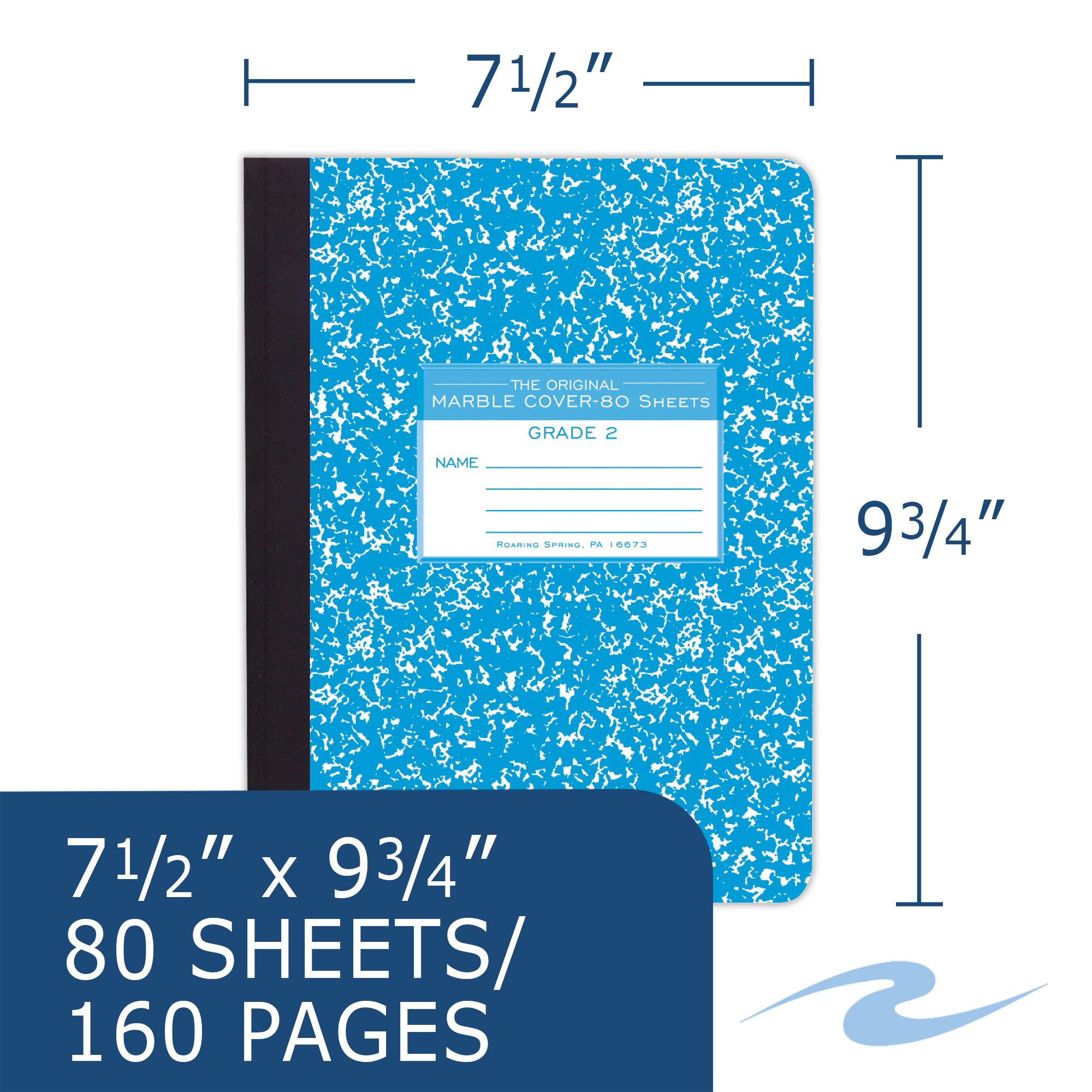 Hard Cover Composition Book, Grade School Ruled, Blue Marble Cover (Grade 2)