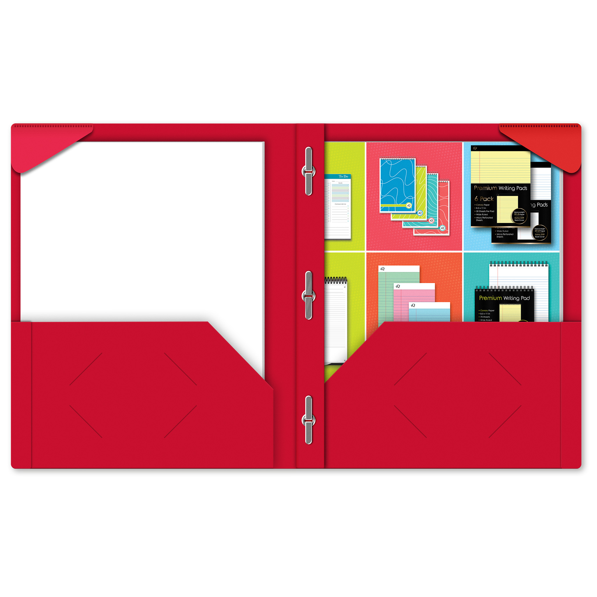 iScholar® 2-Pocket Poly Portfolio With Prongs, 11.5" x 9.5", Assorted Standard Colors