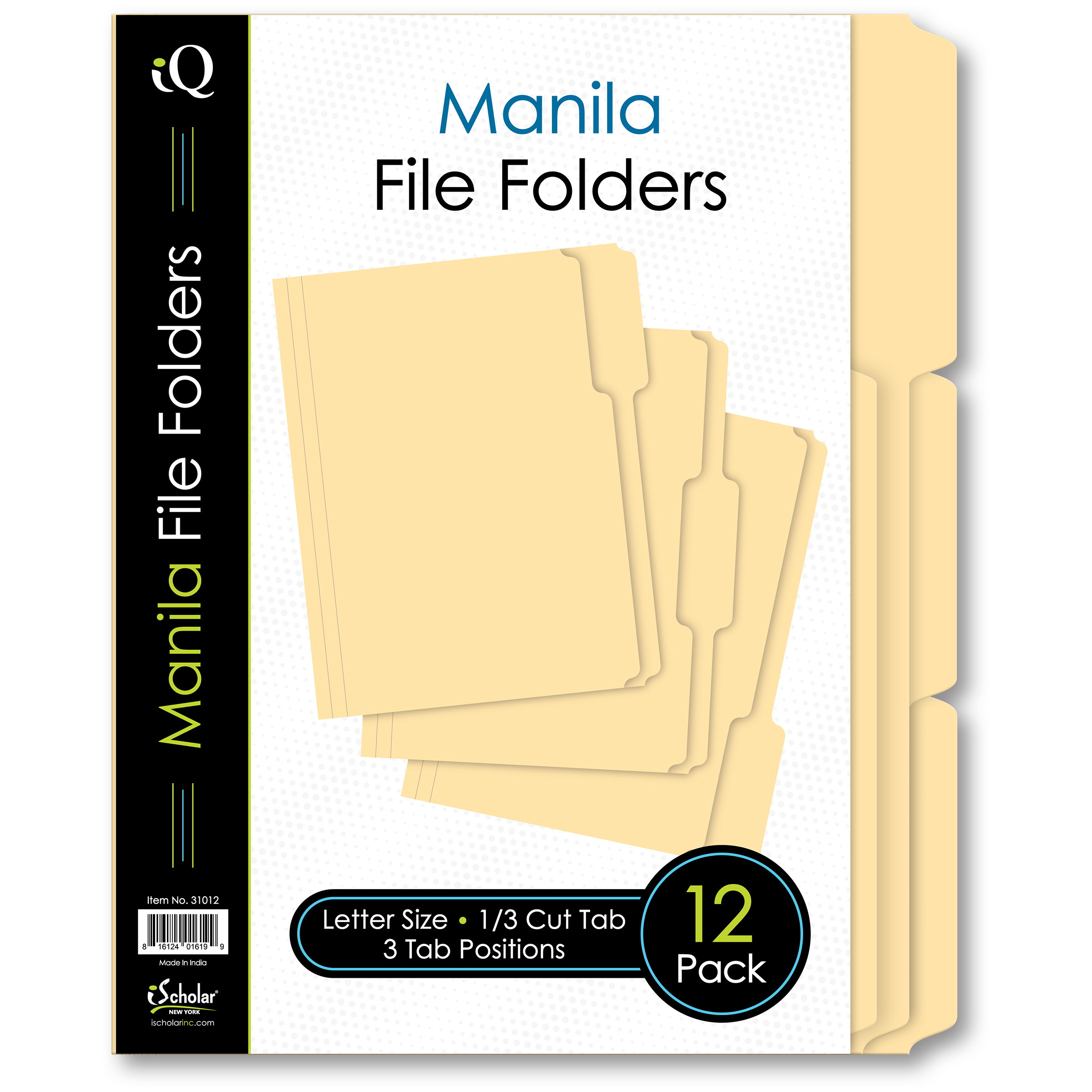iScholar® iQ File Folders, Pack of 12 Letter Size, Manilla
